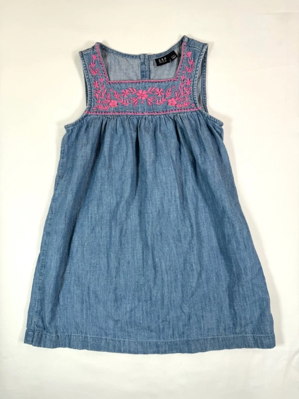 GAP Denim Girls 6-7 Embroidered Chambray Dress‎ Floral Boho Summer Cottagecore